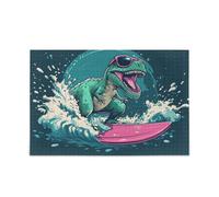 T-rex Dinosauro Surfing Teal Puzzle per adulti Piecing Puzzle Intrattenimento e Intelligenza Cool Brain Games I migliori regali per la tua famiglia Puzzle per adulti 500 pezzi