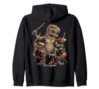 T-Rex Drummer Batterie Batteria Batterista Ragazzi Bambino Felpa con Cappuccio