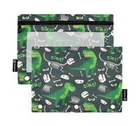 T Rex e Dino Bones Roar Astuccio scolastico con finestra trasparente Astuccio morbido grande capacità 3 anelli astuccio per aula scuola forniture per ufficio multicolore 2 pezzi