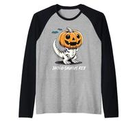 T Rex Halloween Scheletro Zucca Jack O Lanterna Dinosauro Maglia con Maniche Raglan
