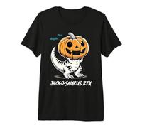 T Rex Halloween Scheletro Zucca Jack O Lanterna Dinosauro Maglietta Premium