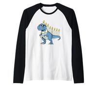 T-Rex Hanukkah Dinosauro Dino Menorah Ebrei Bambini Ebraico Maglia con Maniche Raglan