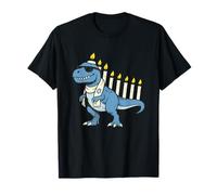 T-Rex Hanukkah Dinosauro Dino Menorah Ebrei Bambini Ebraico Maglietta