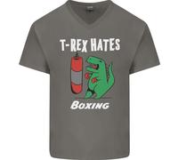 T- Rex Hates Boxe Divertente Boxer Sport Mma Uomo Scollo A V Cotone T-Shirt