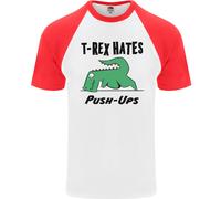 T-Rex Hates Push Ups T-Shirt Baseball Uomo Fruit of the Loom Cotone