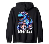 T-Rex 'Merica Monster Truck USA Patriotic Dinosaur Design Felpa con Cappuccio