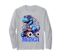 T-Rex 'Merica Monster Truck USA Patriotic Dinosaur Design Maglia a Manica