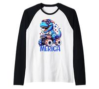 T-Rex 'Merica Monster Truck USA Patriotic Dinosaur Design Maglia con Maniche Raglan