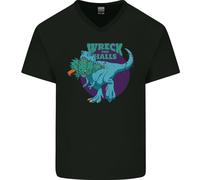 T- Rex Rovinare Natale Wreck The Halls Uomo Scollo A V Cotone T-Shirt