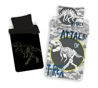 T-Rex Set Copripiumino Singolo Ue Misura Dinosauro Mimetico Reversibile Glow IN