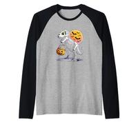 T-Rex Skeleton Haloween Night Pumpkin Bats Moon Fun Maglia con Maniche Raglan