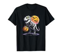 T-Rex Skeleton Haloween Night Pumpkin Bats Moon Fun Maglietta