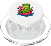 T. Rex su Flamingo Galleggiante Divertente Estate Dinosauro Cartoon Art PopSockets PopGrip per MagSafe