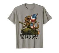 T-Rex su Tank con bandiera americana, occhiali da sole e scudo Maglietta