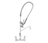 T&S Brass B-0133-ADF08-B Easyinstall Pre-Rinse Spring Action Montaggio a parete Centri da 8 pollici con rubinetto aggiuntivo da 8 pollici e staffa a parete