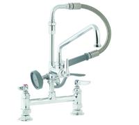 T&S Brass B-0175-04 - Bocchetta pre-risciacquata con base da 20,3 cm, rubinetto aggiuntivo, ugello oscillante da 30,5 cm, tubo e valvola a spruzzo angolata