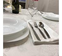 T&S SET 12 TOVAGLIOLI DI STOFFA 50X50 E TOVAGLIA 150X240 - IN OFFERTA - MADE ITALY - DISEGNO JACQUARD GIGLIO FIORENTINO DI ALTA QUALITA' DI COLORE BIANCO