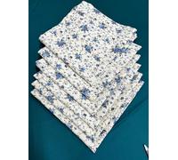 T&S SET 6 Tovaglioli Stoffa Riutilizzabili in 100% cotone fiammato. Perfetti per un mise en place elegante e fresco. Art.Fiorellino colore crema/azzurro/grigio. Misura 50x50 cm - MADE ITALY