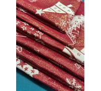 T&S SET DA 6 TOVAGLIOLI DI STOFFA ALLOVER NATALE DOUBLE FACE LUREX/COTONE COLORE PANNA/ROSSO/ORO MISURA 45X45 ORLO DA 2CM - MADE ITALY