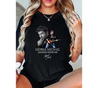 T-shirt 100% cotone con firma di George Michael, "Legends Never Die", collo rotondo, maniche corte, moda streetwear, traspirante, morbida, unisex L,M,S,XL,XXL,XXXLRetroTessuto in maglia