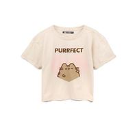 T-Shirt a Corto di pushen Womens Ladies Tabby Cat Cream Furrfect Top Abiti