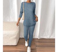T-shirt a costine con spalle scese & leggings in tessuto strutturato, set casual da donna 2 pezzi per la primavera L,M,S,XSTessuto in maglia