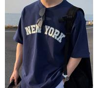 T-shirt a girocollo con spalla cadente e grafica a lettere per uomini che tornano a scuola L,M,S,XLLettereTessuto