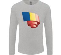 T-Shirt A Manica Lunga Con Bandiera Curva Della Romania Per Il Giorno Del Calcio