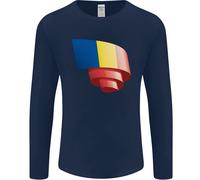 T-Shirt A Manica Lunga Con Bandiera Curva Della Romania Per Il Giorno Del Calcio