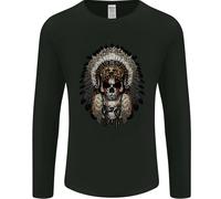 T-Shirt A Manica Lunga Con Copricapo Di Teschio Indiano Nativo Americano
