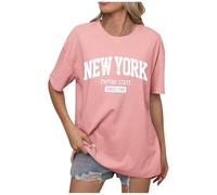 T-Shirt a Maniche Corte con Collo Rotondo e Spalle Larghe con Stampa di Lettere Inglesi Casual alla Moda Estiva da Donna (XXXL)