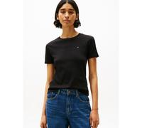 Tommy Hilfiger Donna T-Shirt Maniche Corte Slim Cody Scollo Rotondo, Nero (Black), L