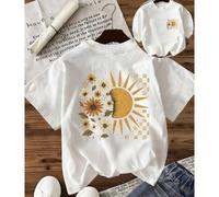 T-shirt a maniche corte con design floreale e sole, stile casual da strada Y2K, adatta per uso quotidiano, in morbido cotone per una vestibilità comoda e versatile a collo tondo L,M,S,XLGrafico,Piante