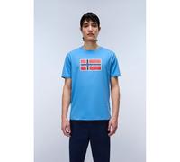 T-shirt a maniche corte con logo sul petto, S-Mahsa Blu L Tinta unita