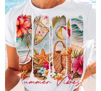 T-shirt a maniche corte con scollo rotondo a tema estivo spiaggia, adatta per feste, raduni e varie occasioni, tutto l'anno, un regalo ideale per la mamma in vacanza casual bianco L,M,S,XLAnimale,Ritr