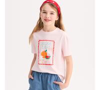 T-shirt a maniche corte con scollo rotondo, motivo con frutta con messaggio stampato sul davanti Rosa 5 anni - 108 cm La frutta