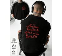 T-shirt a maniche corte con scollo rotondo, stile unisex per l'estate, con design "Amore Pasta Vino", vestibilità comoda per diverse occasioni, ideale per uso casual, appuntamenti romantici e come reg