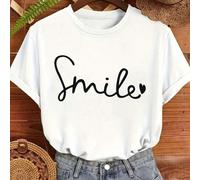 T-shirt a maniche corte con stampa minimalista a lettera sorriso, che esprime fiducia e un umore gioioso L,M,S,XLGeometrico,LettereTessuto in maglia