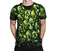 T-Shirt a Maniche Corte con Teschio Blu Liquido - Nero - Small