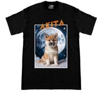 T-shirt a maniche corte, cotone, cucciolo di akita, cuccioli nello spazio col...