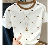 T-shirt a maniche corte da donna con scollo rotondo, motivo a cuori e pois, con disegno a rombi su tutto il capo L,M,S,XL,XS,XXLTessuto in maglia