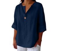 T-shirt a maniche corte da donna in cotone e lino urbano collo a V party top elegante maglietta a maniche corte elegante, Militare, XXL