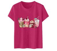 T-shirt a maniche corte da donna stampata bevande e libri con rose e cuori testo libro amore sul motivo T shirt donna girocollo alto dritto top casual per lettore regalo compleanno festa