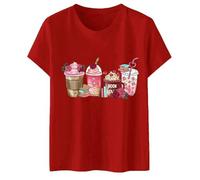 T-shirt a maniche corte da donna stampata bevande e libri con rose e cuori testo libro amore sul motivo T shirt donna girocollo alto dritto top casual per lettore regalo compleanno festa