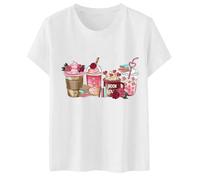T-shirt a maniche corte da donna stampata bevande e libri con rose e cuori testo libro amore sul motivo T shirt donna girocollo alto dritto top casual per lettore regalo compleanno festa