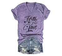 T-shirt a maniche corte da donna stampata testo tipografico e cuoricini sulla parte anteriore T Shirt da donna con scollo a V T-shirt oversize casual top estivo per quotidiano sport casual outlet