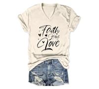 T-shirt a maniche corte da donna stampata testo tipografico e cuoricini sulla parte anteriore T Shirt da donna con scollo a V T-shirt oversize casual top estivo per quotidiano sport casual outlet