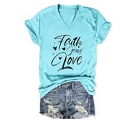 T-shirt a maniche corte da donna stampata testo tipografico e cuoricini sulla parte anteriore T Shirt da donna con scollo a V T-shirt oversize casual top estivo per quotidiano sport casual outlet