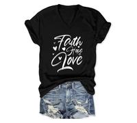 T-shirt a maniche corte da donna stampata testo tipografico e cuoricini sulla parte anteriore T Shirt da donna con scollo a V T-shirt oversize casual top estivo per quotidiano sport casual outlet