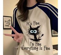 T-shirt a maniche corte da ragazza adolescente con grafica colorblock, gatto cartoni animati e slogan, adatta per le vacanze estive 8Y,9Y,10Y,14Y,11Y,12Y,13Y,16Y,15YAnimale,Fumetto,LetterePoliestere